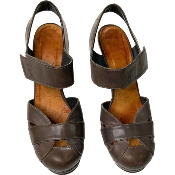Chie MIHARA Brown Genuine Leather Closed Toe Heeled Mary Jane Sandal US Sz 8.5 - Picture 4 of 12